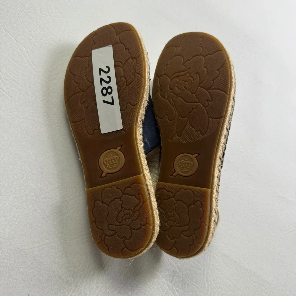 Born Drilles Navy Blue Leather Espadrille Slingback Sandals Womens 9M BR0005434